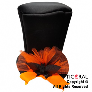 SOMBRERO GALERA BRUJA HALLOWEEN NEGRO CON APLIQUE NARANJA FLUO x 1